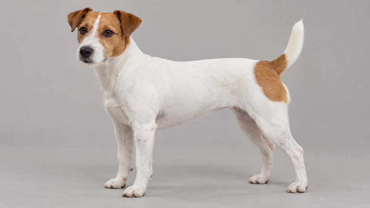 Jack Russell Terrier köpek — beyaz + kahve (tan) renk