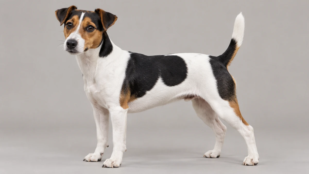 Jack Russell Terrier köpek — beyaz + siyah-tan (tricolor) renk