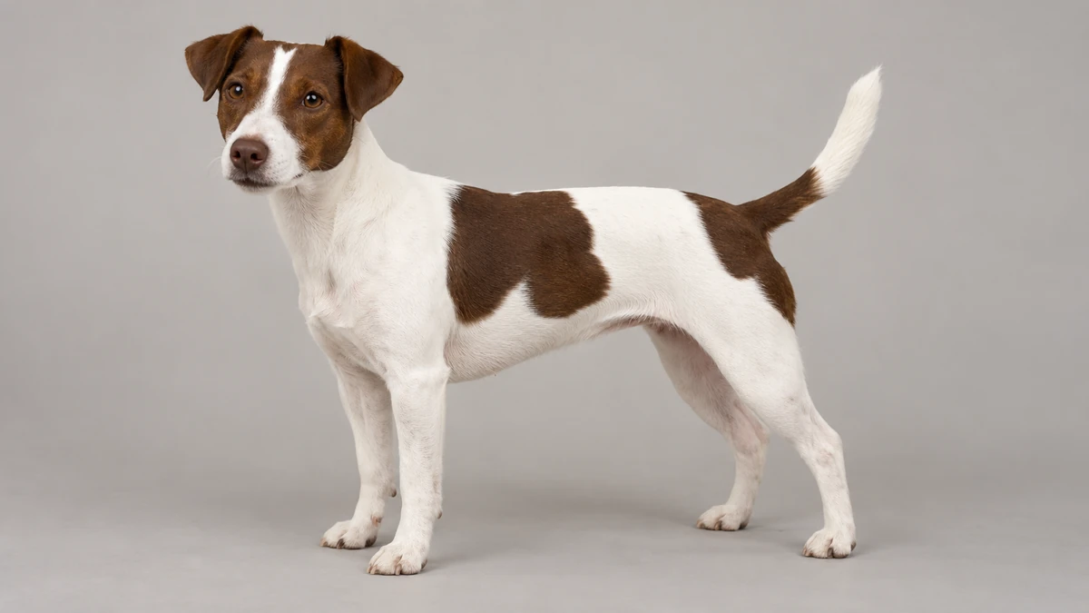 Jack Russell Terrier köpek — beyaz + koyu kahve renk
