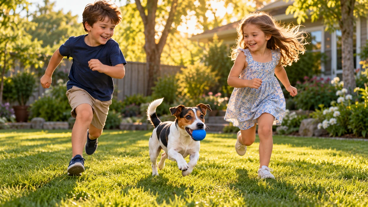 Jack Russell Terrier köpek — çocuklarla oyun
