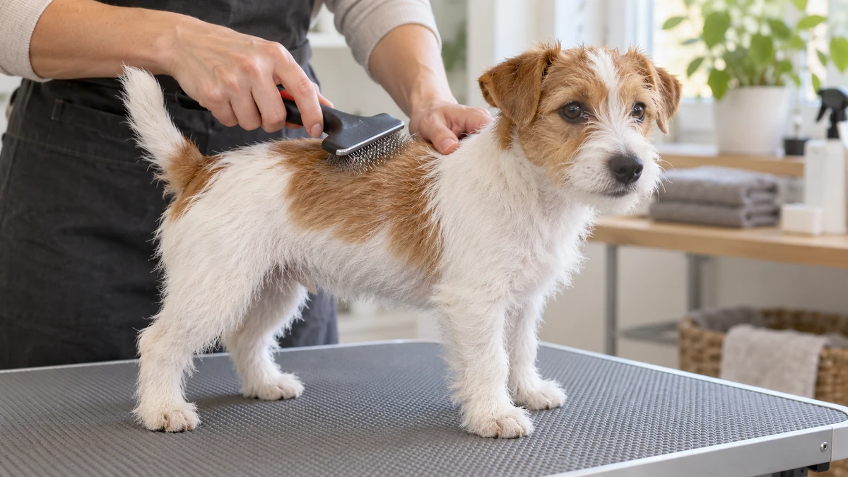 Jack Russell Terrier yavru köpek — tüy bakımı ve fırçalama