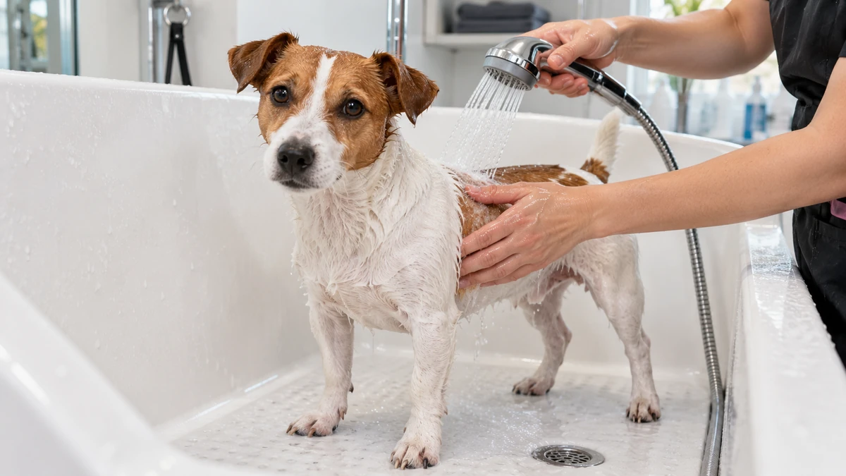 Jack Russell Terrier köpek — banyo ve temizlik